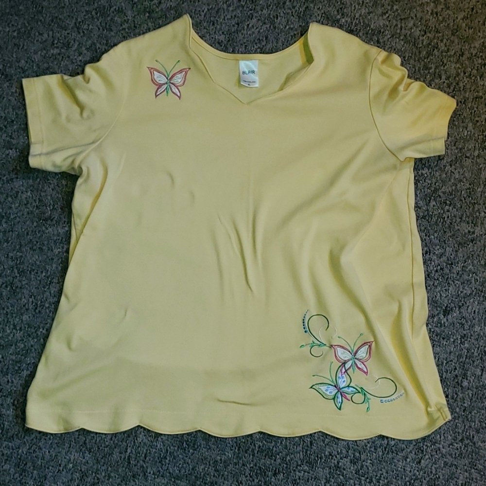 Blair Yellow Embroidered Butterfly Tshirt XL